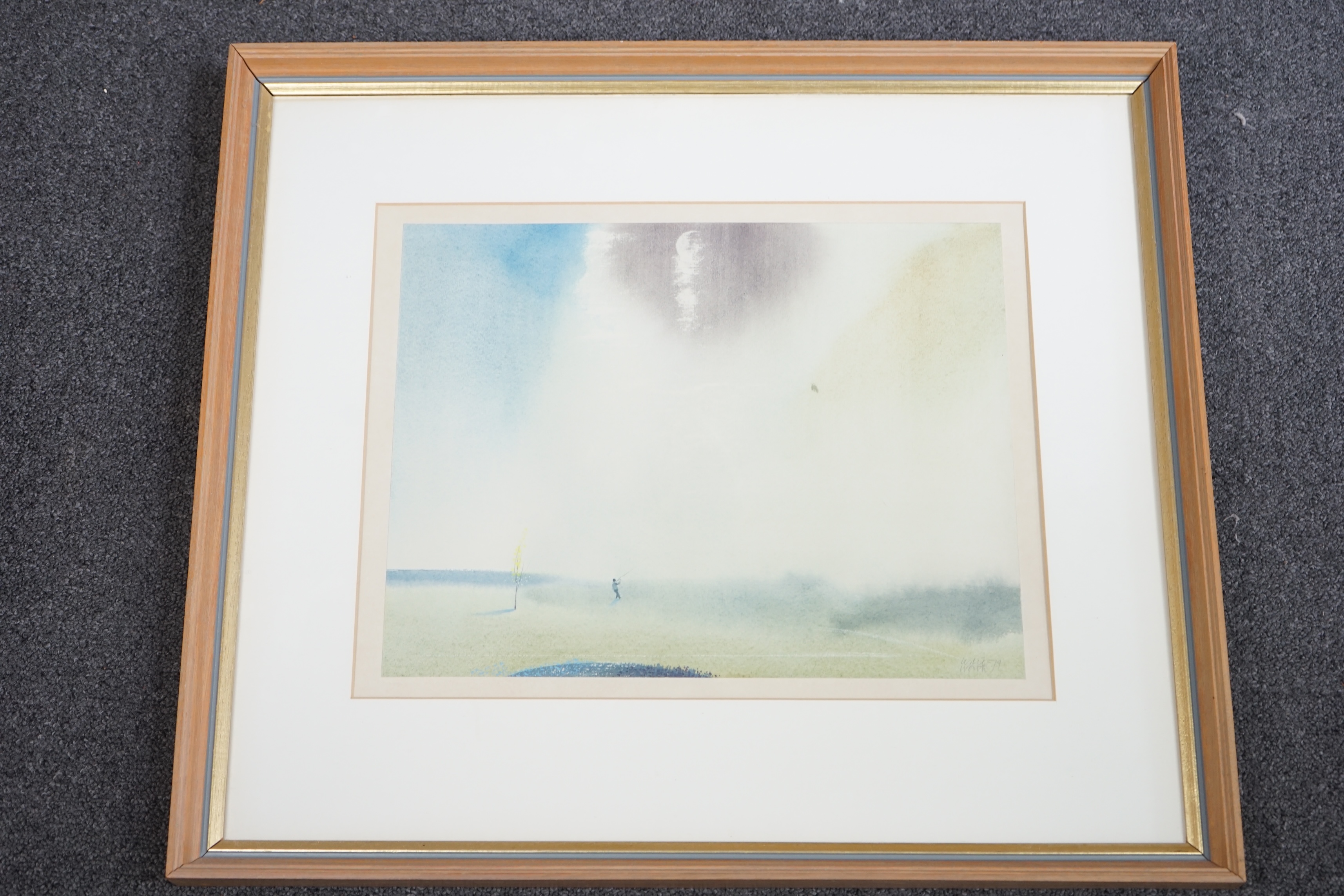 Leslie Worth (1923-2009), watercolour, Boy with kite in a landscape, 29 x 37cm. Condition - fair to good